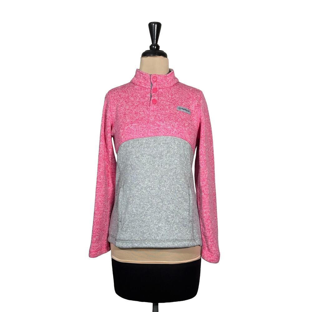 Magellan Outdoors Girls XL Pink Gray Snap Fleece Pullover